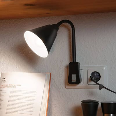 Paulmann Stekkerlamp Junus - Flexarm - E14 230V - Leeslamp & Nachtlamp Dimbaar - Stekkerspot - Stopcontactlamp voor Lees- en Nachtgebruik - Zwart