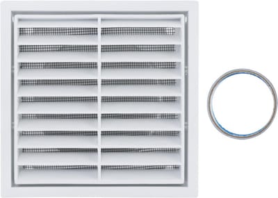 Ventilatierooster Wit Kunststof voor Buiten en Binnen met Muggennet en Aluminium Tape