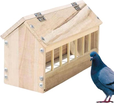 Duivenvoederbak Huisvorm - Pluimveebak Schuur - Voer Weggooi Verminderen - Afvalreducerende Feeder - 40 cm - Houtkleur