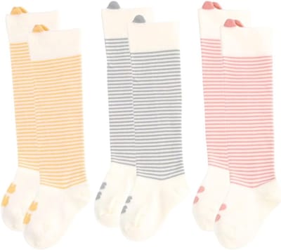 3 Paar Meisjes Kniesokken met Lange Strepen voor Jongens en Meisjes, Katoen, 6-12 Maanden, Roze, Comfortabele Baby Sokken, Mode Accessoires