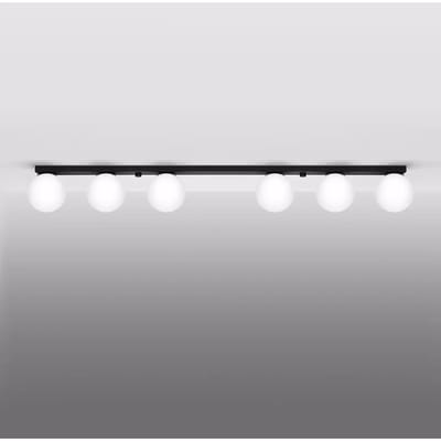 Plafondlamp YOLI 6 met 6 glazen bollen in lijn - Sollux Lighting - IP20 - Zwart staal/glas behuizing - 120 x 12 x 14.5 cm - 6 x G9 LED, exclusief lichtbron - 6 x 8 W - Moderne plafondlamp voor woonkamer, slaapkamer en eetkamer