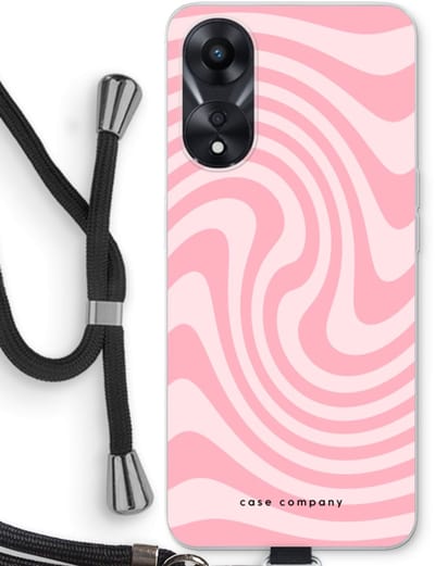 Case Company® - Hoesje met koord geschikt voor Oppo A78 5G hoesje met Koord - Swirl Roos - Telefoonhoesje met Zwart Koord - Bescherming aan alle Kanten en Over de Schermrand