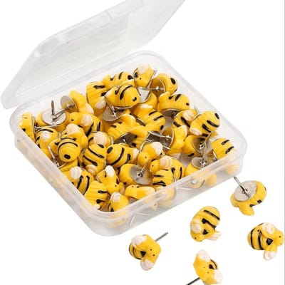 20 Stuks Bijen Punaise Set – Decoratieve Bij Duimspijkers voor Kurkbord, Prikbord, Whiteboard en Foto's – Gele Bij Pushpins 19 x 19 mm