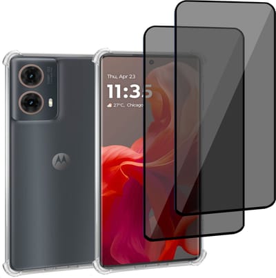 Geschikt voor Motorola Moto G85 - Hoesje + 2x Screenprotector – Gehard Glas Cover + Shock Proof Case - Transparant