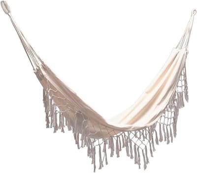 Hangmat Dubbel - Schommelstoel Bed - Ontspannen Buiten - Met Kwastjes - 200x150 cm - Wit
