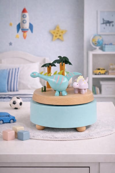 Bébli - Muziekdoos - Wooden Music Box Dinosaurus - Melody: 'Small world' - Het perfecte cadeau voor een verjaardag of babyshower