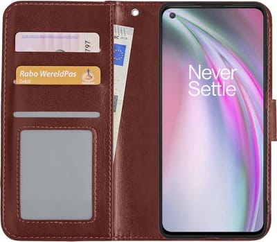 Hoesje - Met Pasjeshouder - Geschikt voor OnePlus Nord CE - Luxe Bookcase Portemonee - Flip Case - Kunstleer Book Case - Flipcase - Book Cover - Walletcase - Portemonneehoes - Bruin