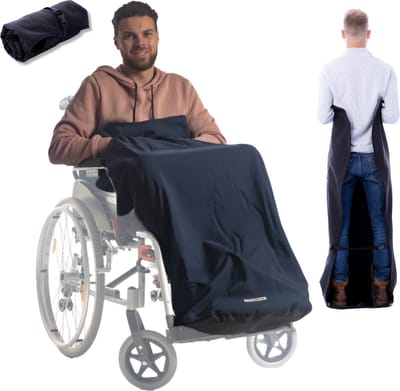 Belieff Rolstoel Deken - Rolstoeldeken - Voetenzak Rolstoel Volwassene - Rolstoelzak - Beenkleed - Wind- en Waterdicht - Fleece - Flexibele Onderlaag - Blauw - Large