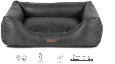 Orthopedische Hondenmand Lederlook Soft Antraciet 100cm XL Wasbare hoes!