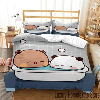 3D Print Bubu Dudu Cartoon Beer Panda Beddengoed Set Jongens Meisjes Twin Queen King Size Dekbedovertrek Kussensloop Bed Jongens Volwassen EU Single135x200cm