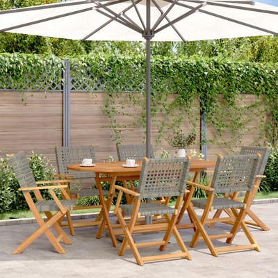 vidaXL - Opklapbare - stoelen, - 6 - stuks, - grijs, - van - polyrotan - en - massief - hout.