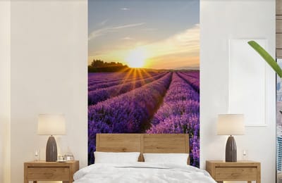 Behang - Fotobehang Lavendel - Bloemen - Zonsondergang - Paars - Breedte 120 cm x hoogte 240 cm