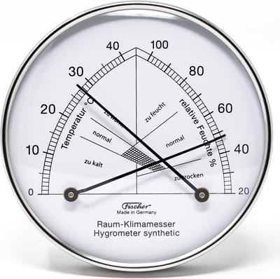 Fischer - Binnenklimaat Hygrometer - RVS Ø100 mm - Comfortmeter - RVS - Temperatuur en Luchtvochtigheid