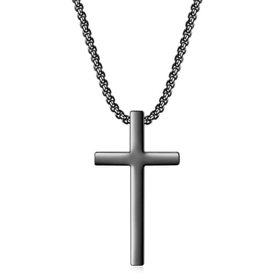 Fako Bijoux - Ketting Met Kruis - Kruisje - 24x42mm - 60cm - 2mm - Stainless Steel - RVS - Staal - Zwart