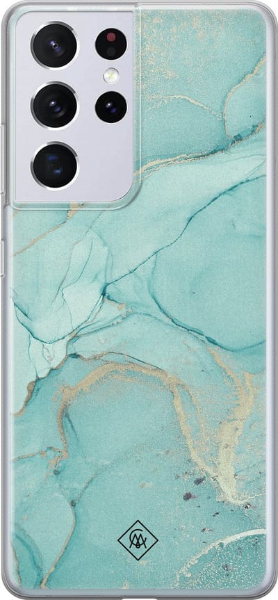 Casimoda® hoesje - Geschikt voor Samsung S21 Ultra - Marmer mint groen - Backcover - Siliconen/TPU - Mint
