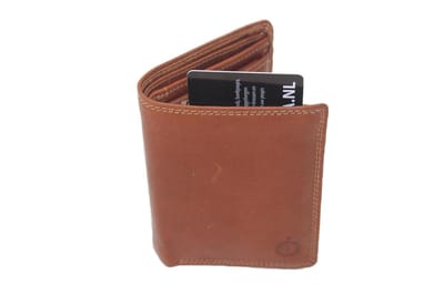 OI tan- camelkleurig kleurige leren billfold met cardprotector / normale licht bruine portemonnee met Figuretta pasjeshouder / complete portemonnee met anti skim kastje / leren beurs met metalen pasjeshouder / camel- cognackleurig leer / 115VC