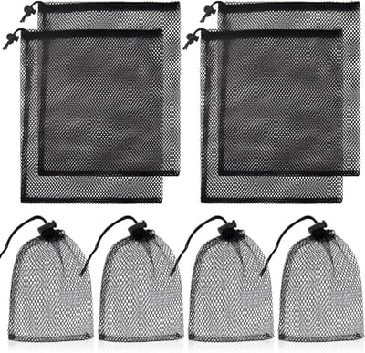 Set van 8 Opbergzakken met Trekkoord van Zwart Nylon Mesh - Ideaal voor Organiseren en Opslaan van Kleine Voorwerpen (10x15cm)