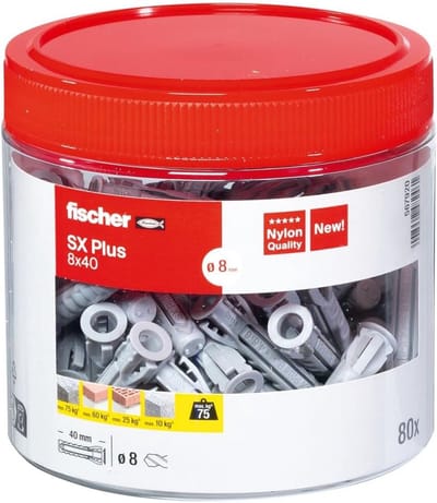 Verstevigde Nylon Pluggen - Universele Bevestigers - Veilige Bevestigingen - 4-voudige Spreiding - 8x40mm - Grijs