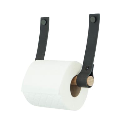 Leren toiletrolhouder (roldrager: rondhout) | VINTAGE BLACK