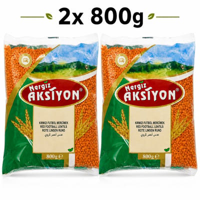 Nergiz Aksiyon Rode Linzen 2x800g – Voordeelverpakking 1600g – Ronde Linzen –Kirmizi Mercimek – Eiwitrijk, Vegan & Gezond – Ideaal voor Soep en Curry