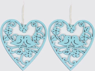 2x Muurdecoratie Decohanger Vogels turkoois blauw