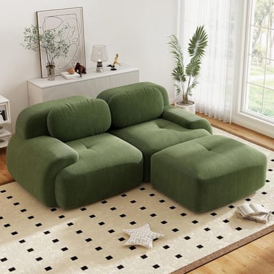 Moderne Hoekbank, L-Bank, 2-Zitsbank, Moderne 208 cm Brede, Converteerbare Hoekbank met Voetenbank, L-vormige Modulaire Corduroy Bank, Compacte Bank voor 2-4 Personen voor de Woonkamer, Extra Diepe Zitting, Geen Montage Nodig-Groente