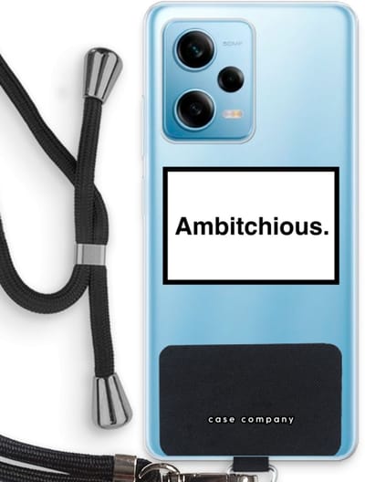 Case Company® - Hoesje met koord geschikt voor Xiaomi Redmi Note 12 Pro 5G hoesje met Koord - Ambitchious - Telefoonhoesje met Zwart Koord - Bescherming aan alle Kanten en Over de Schermrand