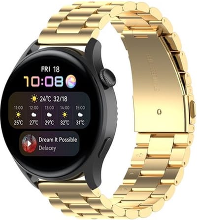 By Qubix - Geschikt voor Garmin bandje - Geschikt voor Garmin Vivoactive 4 / 4L - Stalen schakelband - Goud - Smartwatch bandje 22mm
