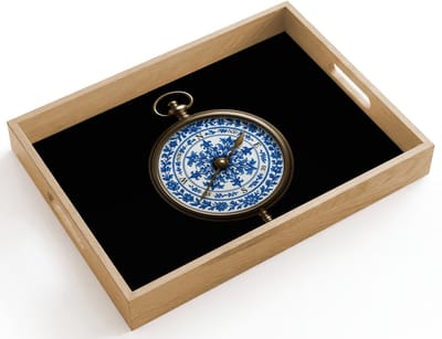Dienblad hout 40x30 cm - Schootdienblad - Kompas - Delfts blauw - Zwart - Borrelplank rechthoek - Plateau dienbladen