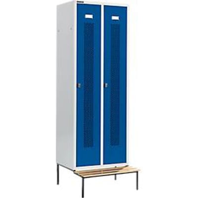 Schäfer Shop Select Kledinglocker, met zitbank, 2 compartimenten, 300 mm, draaigrendelslot, deur gentiaanblauw