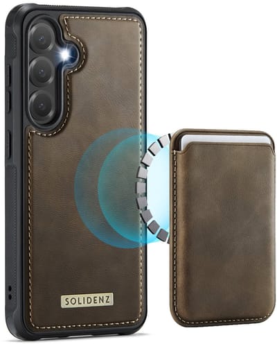 Solidenz Luxe Wallet geschikt voor Samsung Galaxy S24 hoesje - Magnetische Pasjeshouder - Geschikt voor MagSafe - Schokbestendig - Bruin