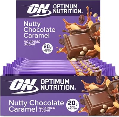 Optimum Nutrition Protein Bars - Nutty Chocolate Caramel Proteine Repen - Vegetarisch - 10 Eiwitrepen (550 gram)