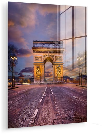 ® Glasschilderij 120x160 cm - Schilderij acrylglas - Kleurrijk beeld van de beroemde triomfboog in Parijs - Foto op glas - Muurdecoratie woonkamer - Wanddecoratie slaapkamer - Schilderijen