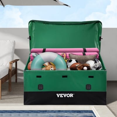VEVOR Openlucht Opbergdoos, 660 L 155x63x75 cm Dekdoos Met Gegalvaniseerd Frame, Waterbestendig Luchtdoorlatend Dek Opbergdoos, Pe Zeildoek Terras Opbergdoos, voor Kamperen Tuin Zwembad, Bruin & Blauw