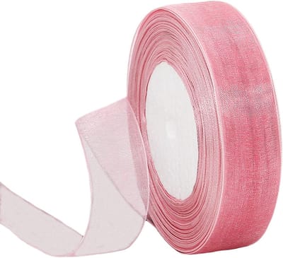 Transparante Roze Organza Chiffon Lint 25mm voor Cadeauverpakking, Feestjes, Bruiloften en Creatieve Projecten - 45m Sheer Chiffon Haarlint