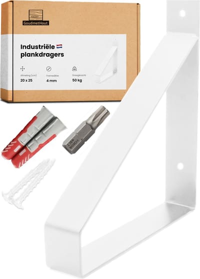 GoudmetHout® Industriële Plankdragers - 20 cm - Stalen Plankdrager voor Wandschap, Muurrek of Wandconsole - Max 50 kg - 1 stuk - Mat Wit