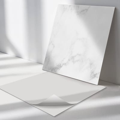 Wallfluent Vinyl Tegels - Marmeren oppervlaktepatroon Vinyl Tegels Zelfklevend - 30 cm x 30 cm - Wit PVC Tegels - Set van 9 - Vierkant PVC Tegels - Texturen Plaktegels - Zelfklevende Vinyltegels - Plaktegels Keuken en Badkamer