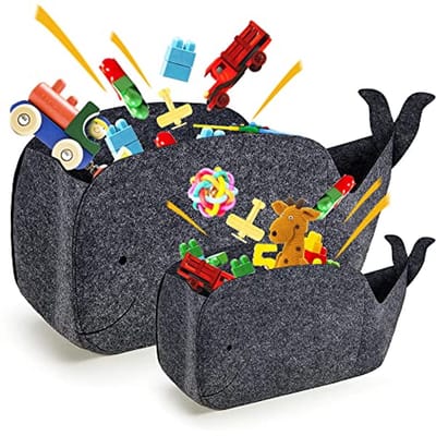 Opbergdozen voor kinderen - Vilten opvouwbare speelgoedkist set van 2 in walvorm - Organizer en wasmand voor de kinderkamer