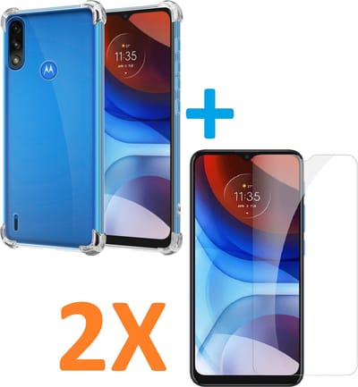 Shockproof Soft TPU hoesje Silicone Case Geschikt voor: Motorola Moto E7i Power met 2X Tempered glas Screen Protector