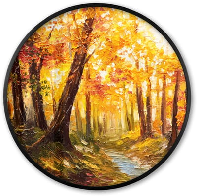 Poster in lijst Rond - Fotolijst 60x60 cm - Posters - Schilderij - Herfst - Bos - Olieverf - Ronde posterlijst zwart - Decoratie - Wanddecoratie woonkamer - Muurdecoratie slaapkamer