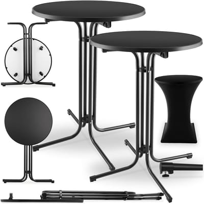 tectake® Statafel - Set van 2 Statafels - Inklapbaar - Ø80 x 110 cm - Bistrotafel - Met Statafelrok - Statafelhoes - Sta Tafel met Hoes - Bartafel - Partytafel - Staantafel met Rok - Zwart