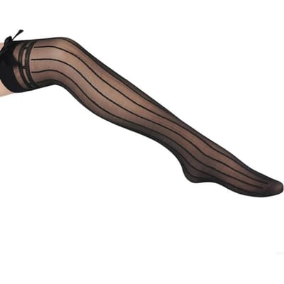 Chaussettes Hautes Genoux Élégantes Avec Nœuds Pour Costumes de Femmes Fête Bas Longs Transparents Rayures Imprimées gray