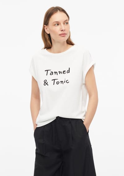 Dames T-shirt van zacht katoen met druk op de voorkant en verlengde achterkant s.Oliver