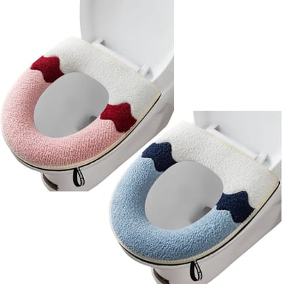 2 Pcs Thicken Bathroom Soft Toilet Seat Cover Pad with Handle Toilet Lid Cover Cushion Soft Thicken Washable Fits All Oval Toilet Seats(Blue+Pink)