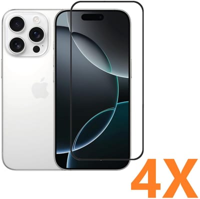 Screenprotector Glas - Full Coverage Tempered Glass Screen Protector [volledige dekking] - 4x Geschikt voor: Apple iPhone 16 Pro Max