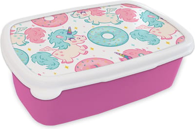 Broodtrommel Roze - Lunchbox - Brooddoos - Eenhoorn - Donut - Baby - 18x12x6 cm - Kinderen - Meisje