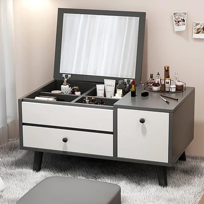 Moderne Kaptafel - Toilettafel Make-up - Kleine Ruimtes - Met Kussen HD Spiegel - 60x40x38cm - Grijs