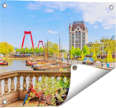 Gards Tuinposter Kleurrijke Oude Haven in Rotterdam - 50x40 cm - Tuindoek - Tuindecoratie - Wanddecoratie buiten - Tuinschilderij