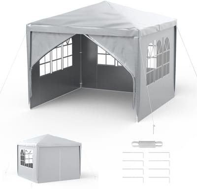 ACXIN Tuinpaviljoen – 3x3 m – 6 Zijwanden – Watersdicht Partytent – Stalen Constructie – Zonbescherming – Grijs