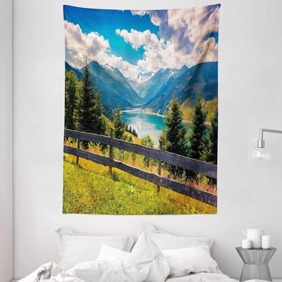 ABAKUHAUS Landschapswandtapijt, Meerlandschap in de Alpen, Woonkamer Slaapkamerdoek Zijdezacht satijnen Tapijt, 150 x 200 cm, Meerkleurig
